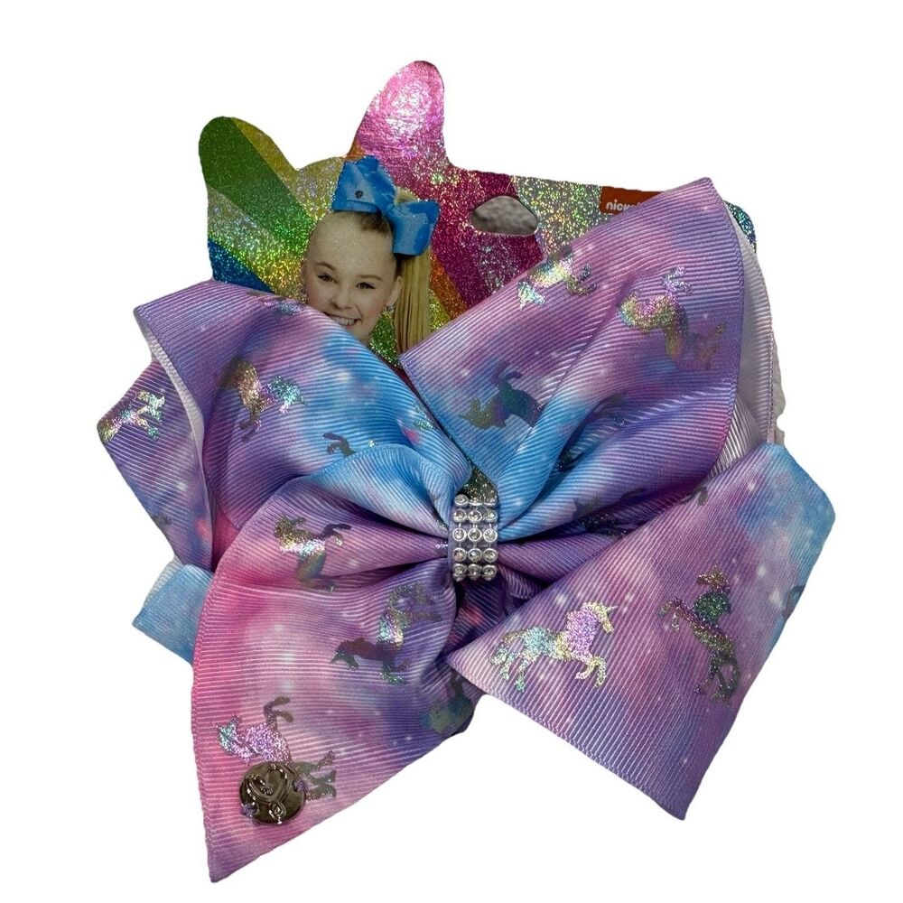 JoJo Siwa Large Unicorn Bow Pastel Tie-Dye Rhinestone Hair Accessory Girls